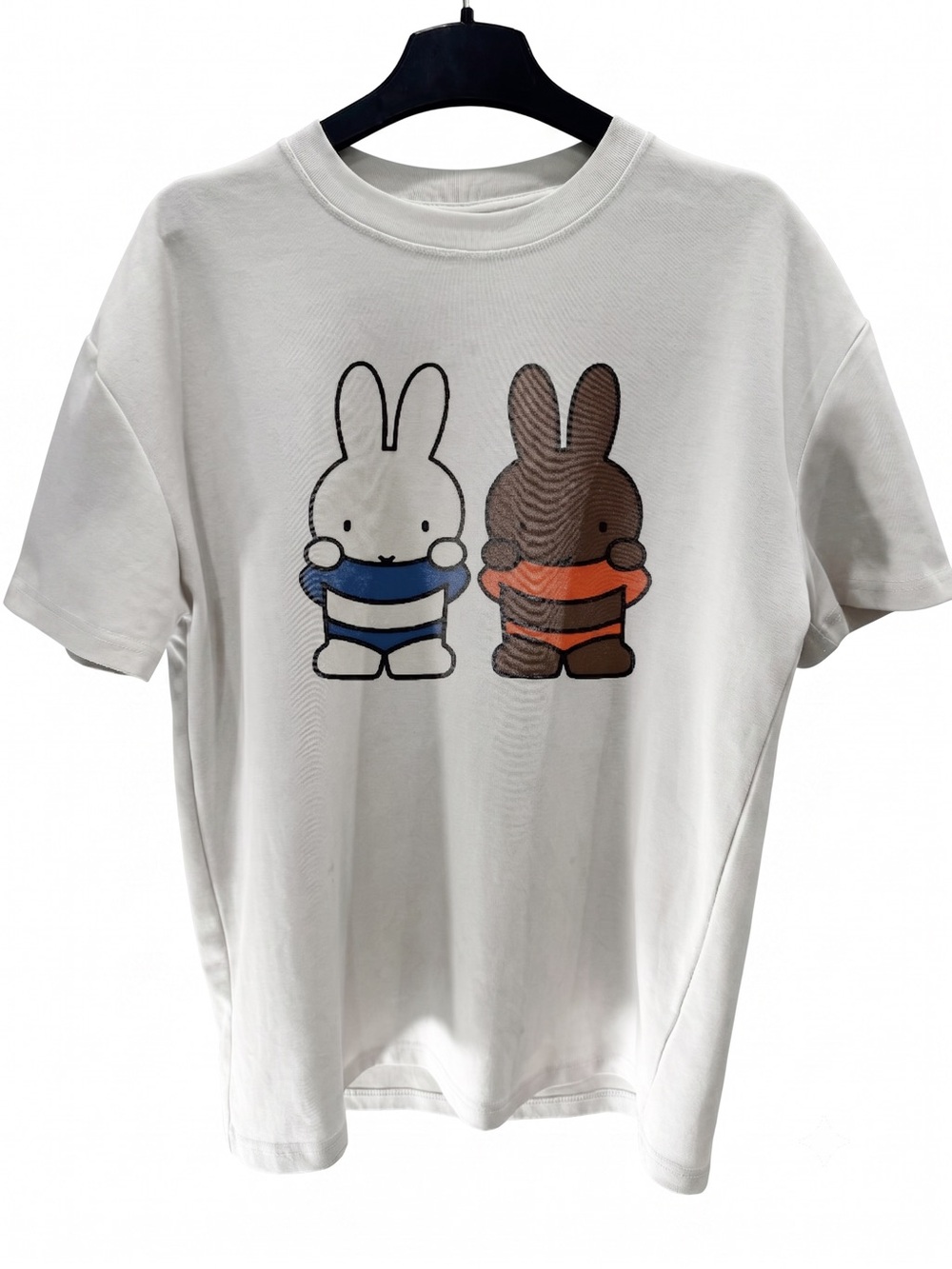 Gildan White Short-Sleeve Tee with Blue & Orange Bunny Graphic